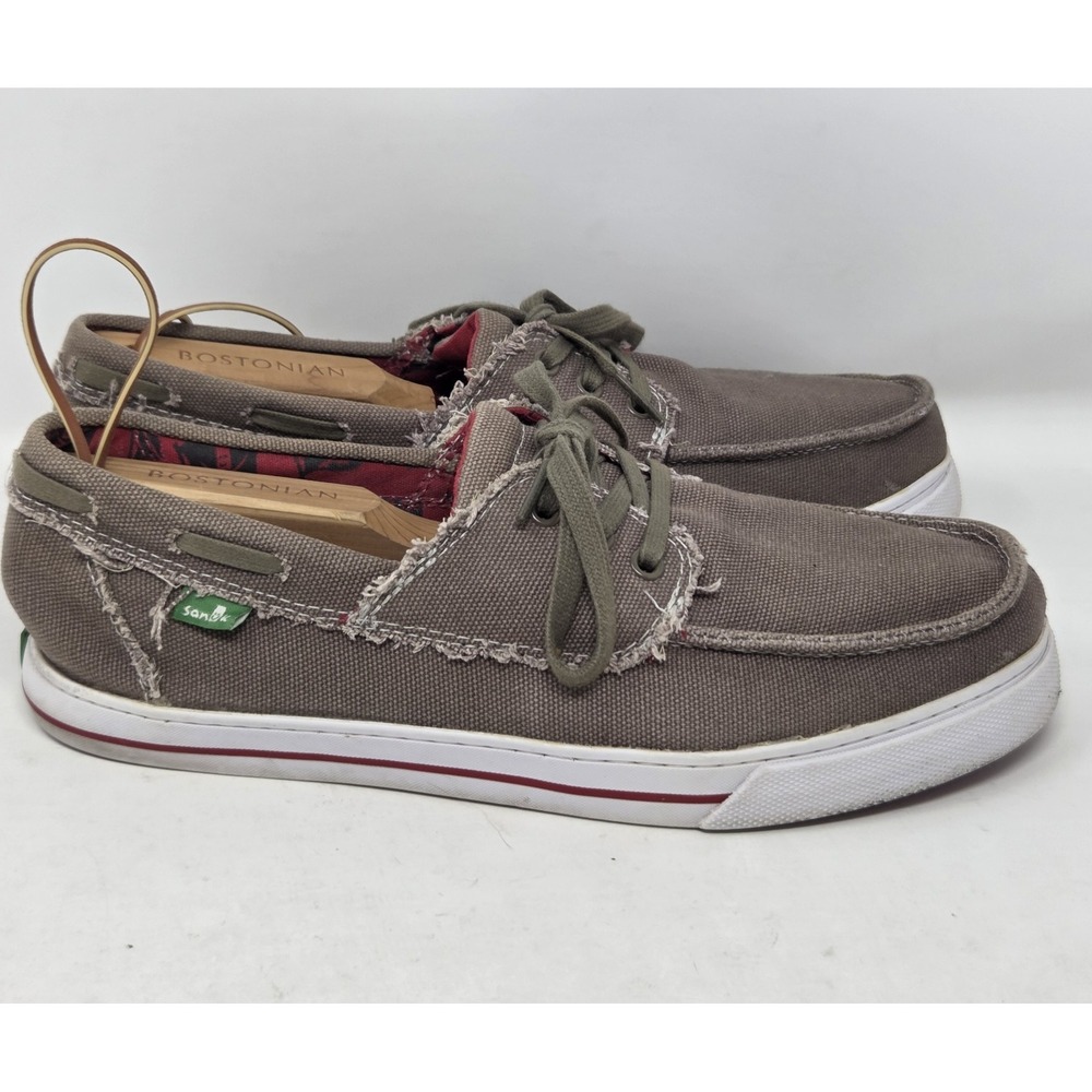 Sanuk Tan‎ Lace Up Boat Canvas Shoes  Men's Size 8 Slip On Shoes Loafers